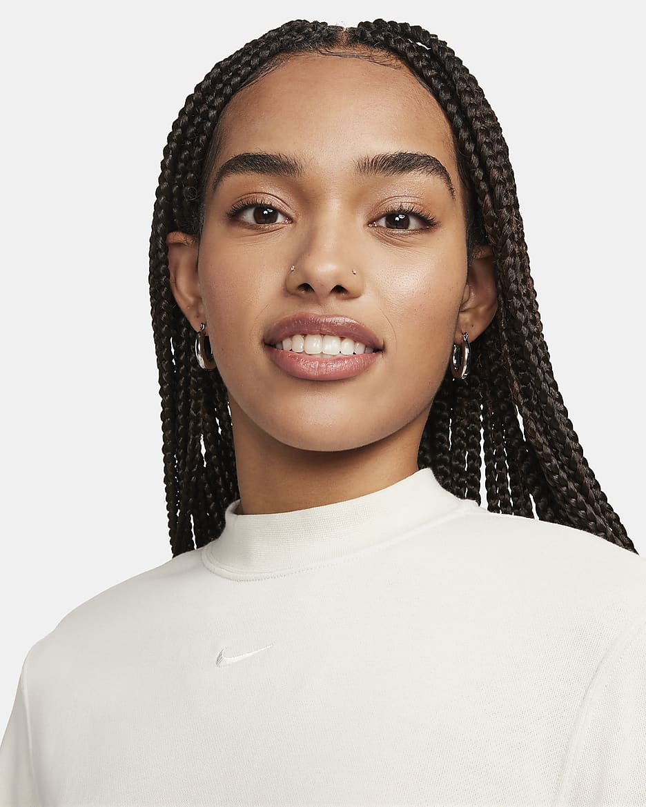 Nike Sportswear Chill Terry Women s Crew Neck Cropped French Terry Top Brown Cotton Polyester 50 Sustainable Blends